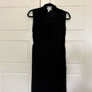 LOFT Black Sleeveless Ruffle-Trim Midi Dress